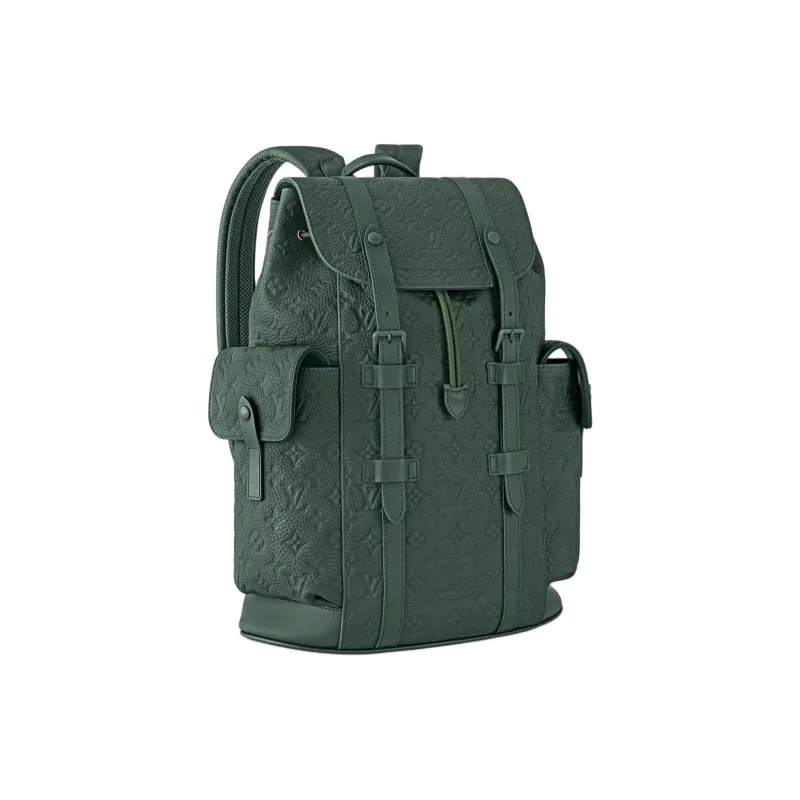 LOUIS VUITTON CHRISTOPHER Taurillon Monogram Embossed Cow Leather Backpack Medium Size Men's Forest Green-1