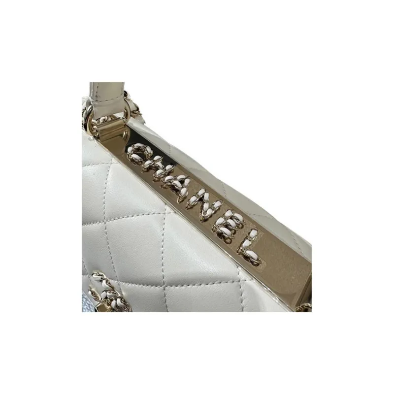 CHANEL 23C Spring Trendy Cc Lambskin Flap Bag, Shoulder Bag, Crossbody Bag, Handbag Women's White-4