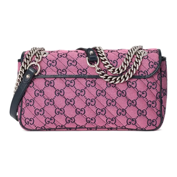 GUCCI GG Marmont Patchwork Canvas One Shoulder Canvas Bag Crossbody Bags Small Size Women's Pink/Dark Blue-2