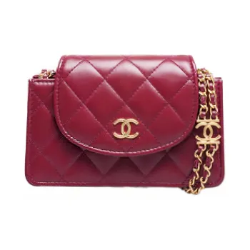 CHANEL 22K Autumn And Winter Sheepskin Flap Bag, Cell Phone Pouch, Shoulder Bag, Crossbody Bag Mini Women's Burgundy