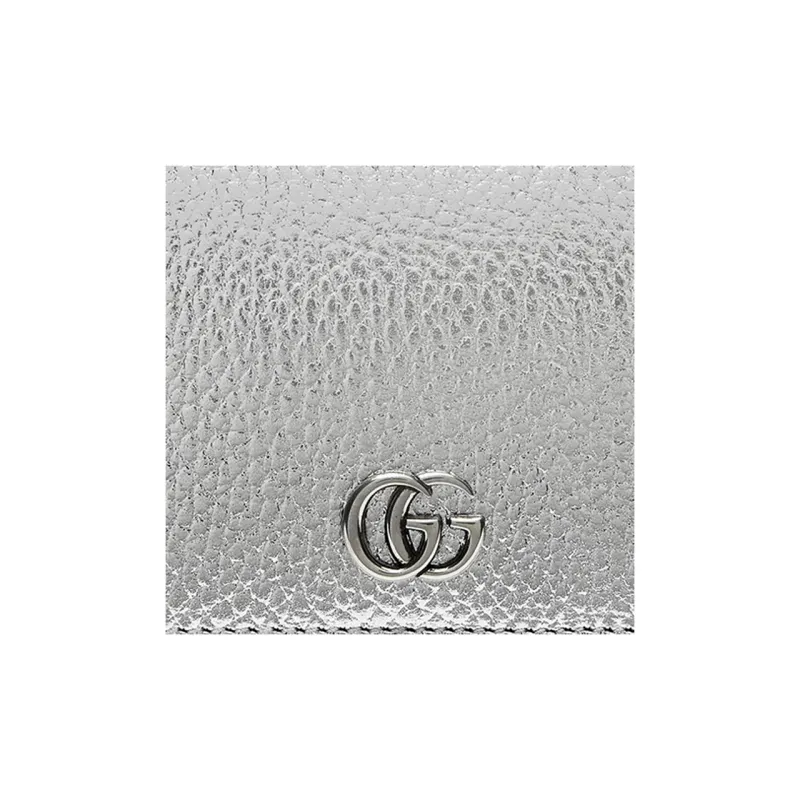 GUCCI Marmont Leather Card Holder Wallet Women's Silver-6