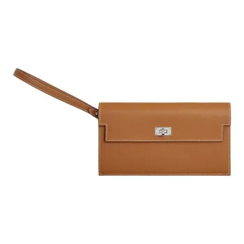 HERMES Kelly Pocket Madame Calfskin Clutch Men's 37 Gold Gold Brown