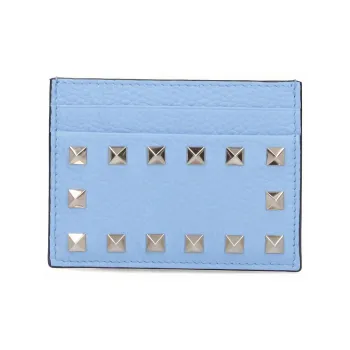 Valentino Rockstud Grain Calfskin Card Holder Card Holder Women's Light Blue
