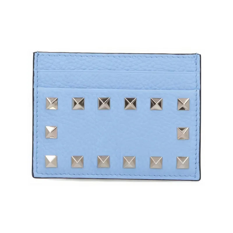 Valentino Rockstud Grain Calfskin Card Holder Card Holder Women's Light Blue-0