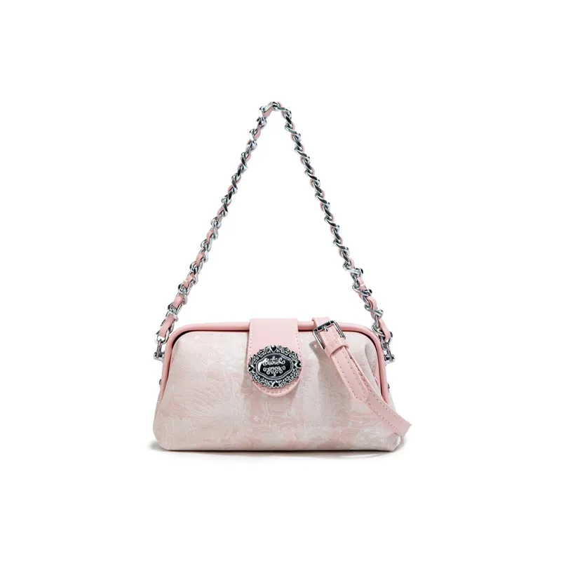 MACKJANICE Polyurethane Synthetic Leather Shoulder Bag Women's Embroidered Pink/Embroidered Gray-1