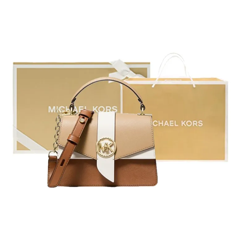 MICHAEL KORS Cow Leather Envelope Bag Crossbody Handbag Shoulder Bag Women's Walnut Brown Camel Milk White Multicolor-6