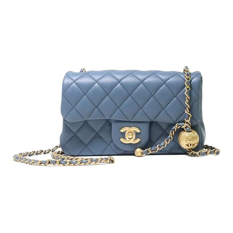 CHANEL Classic Flap CF Sheepskin Chain Bag, Flap Bag, Shoulder Bag, Crossbody Bag Mini Women's Gray Blue-2
