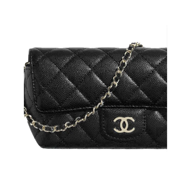 CHANEL Caviar Cow Leather Glass Storage Box Crossbody Bag Women's Black-4