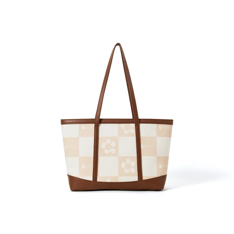Miffy PU Handbag Tote Bag Shopping Bag Casual Shoulder Bag Women's Ecru/Brown-2
