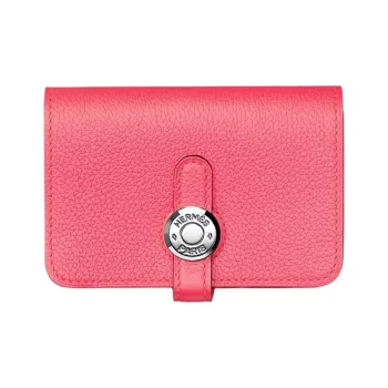 HERMES Dogon Evercolor Leather Short Wallet Coin Purse Women's 8W Rose Azalea New Lip Balm Powder