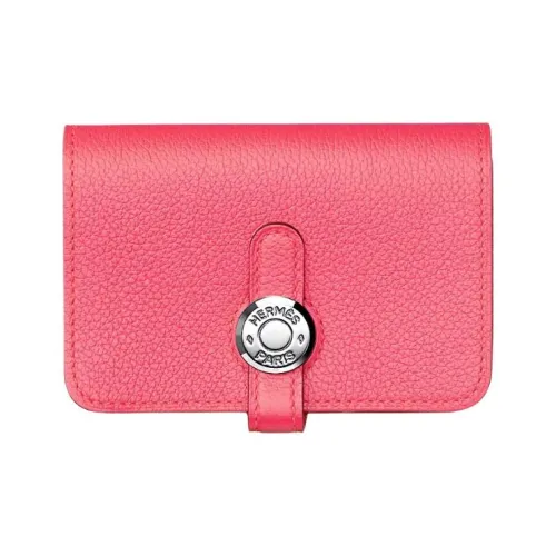 HERMES Dogon Evercolor Leather Short Wallet Coin Purse Women's 8W Rose Azalea New Lip Balm Powder