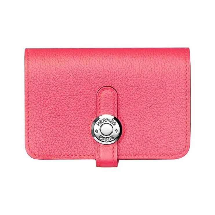 HERMES Dogon Evercolor Leather Short Wallet Coin Purse Women's 8W Rose Azalea New Lip Balm Powder-0