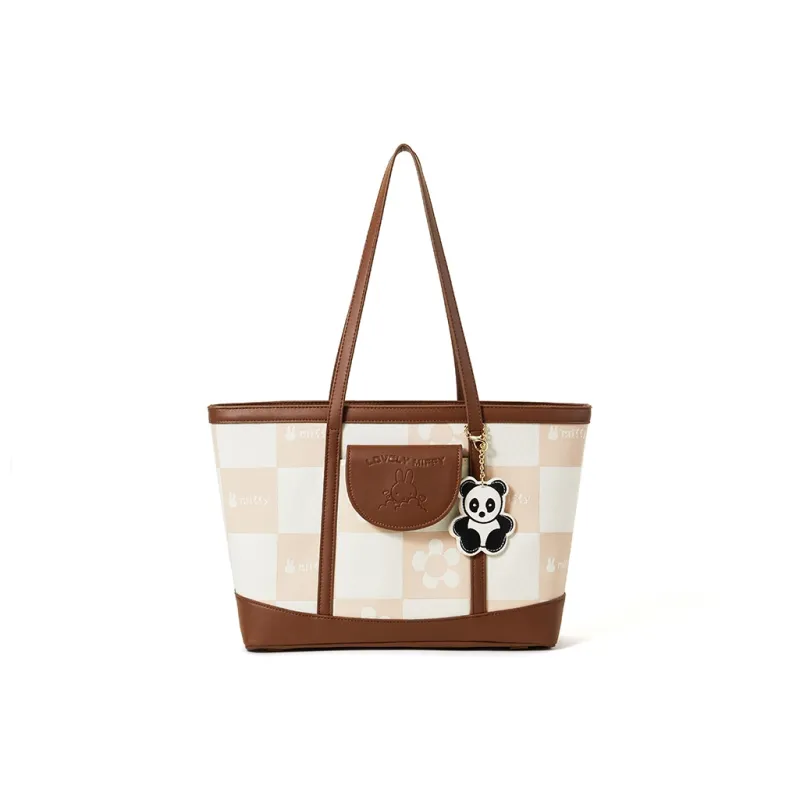 Miffy PU Handbag Tote Bag Shopping Bag Casual Shoulder Bag Women's Ecru/Brown-0