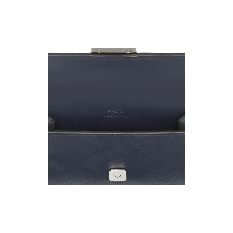 FENDI Baguette Calfskin Coin Purses Card Holders Men's Dark Blue-4