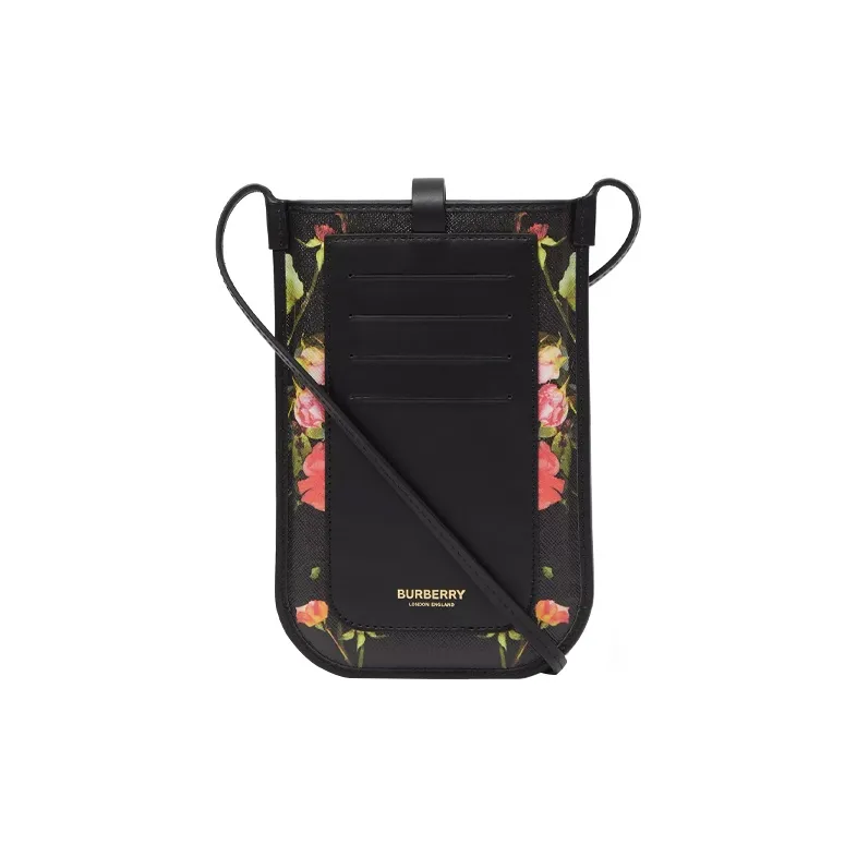 Burberry Canvas With Leather Trim Cell Phone Pouch Shoulder Bag Crossbody Bag Women's Black-3