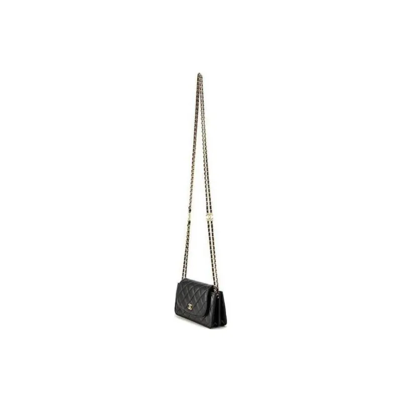 CHANEL 22K Autumn And Winter Sheepskin Flap Bag, One Shoulder Crossbody, Cell Phone Pouch Trumpets Women's Black-1