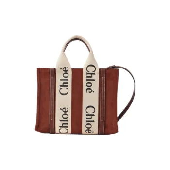Chloe Woody Suede And Shiny Calfskin Tote Bag Shopping Bag Handbag Small Size Women's Brown