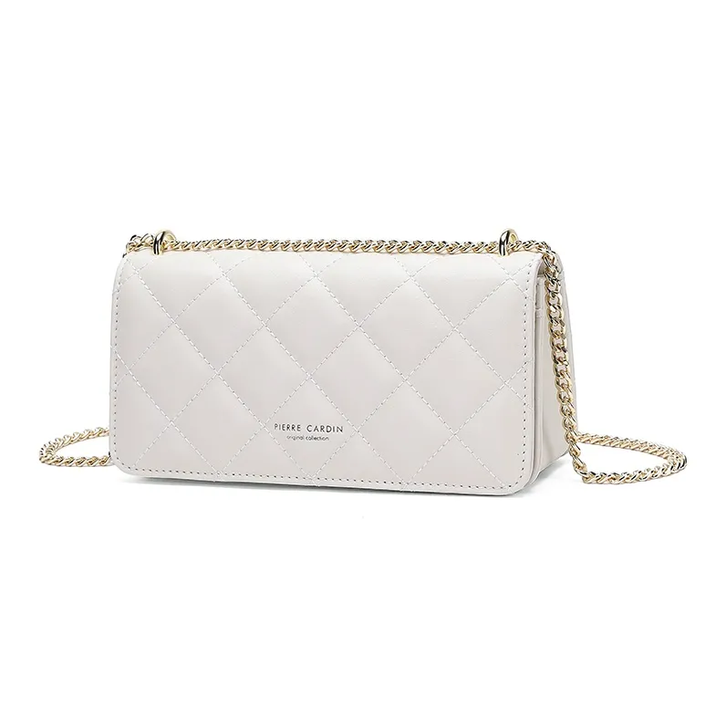 PIERRE CARDIN Chanel Inspired Diamond Pattern Small Square Bag Fashion Commute Women's Bag Women's Ecru/Pink-2