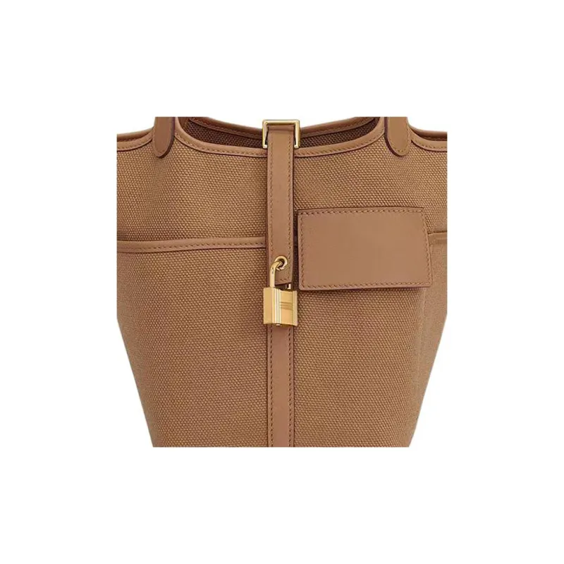 HERMES Picotin Lock Canvas With Swift Calfskin Basket Bag Handbag Women's Tea Brown-4
