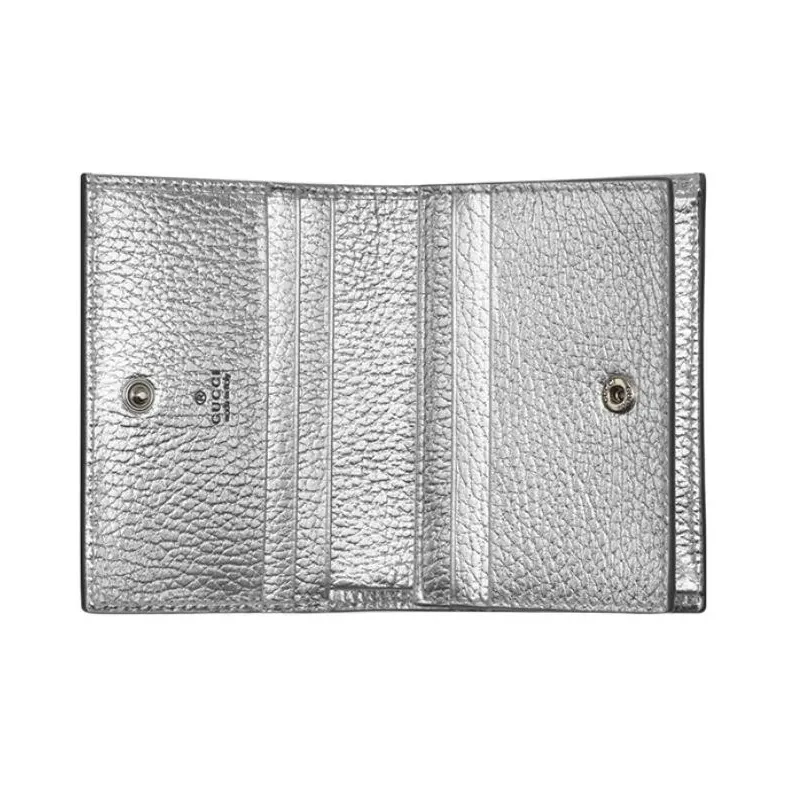 GUCCI Marmont Leather Card Holder Wallet Women's Silver-4