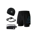 Black Blue Double-Layer Pants+Swimming Cap+Swim Goggles+Swim Bag