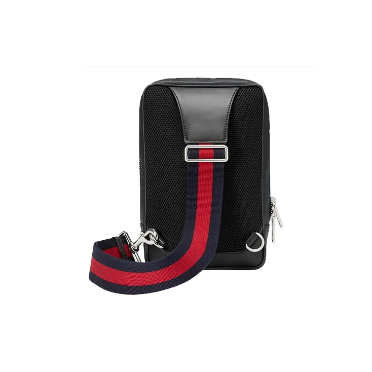 GUCCI Cotton Patchwork Canvas Sling Bag Fanny Pack Medium Size Men's Gray Black-2