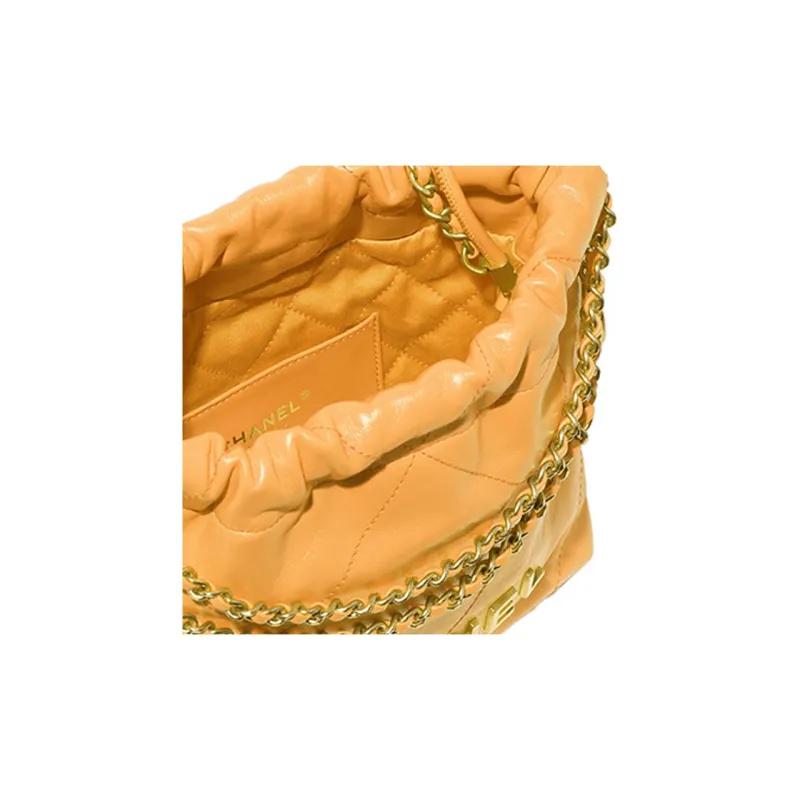 CHANEL 22Bag Calfskin Bucket Bag, Shoulder Bag, Crossbody Bag Mini Women's Orange Yellow-3