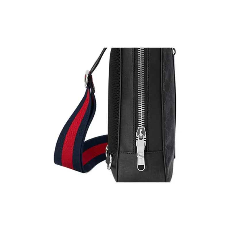 GUCCI Cotton Patchwork Canvas Sling Bag Fanny Pack Medium Size Men's Gray Black-3