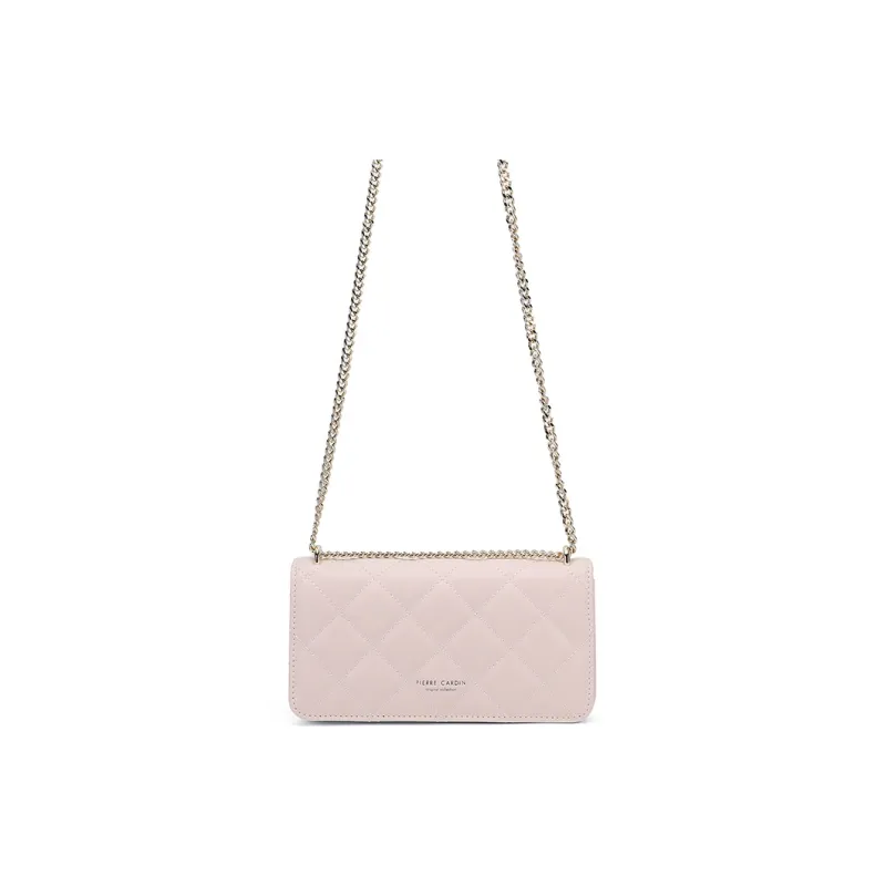 PIERRE CARDIN Chanel Inspired Diamond Pattern Small Square Bag Fashion Commute Women's Bag Women's Ecru/Pink-12