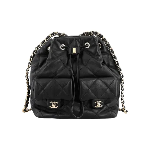 CHANEL Drawstring Two Pocket Backpack Black AS4342