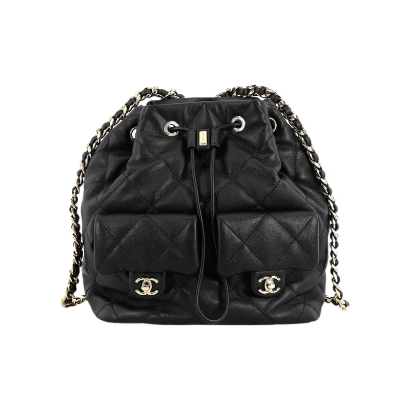 CHANEL Drawstring Two Pocket Backpack Black AS4342-0