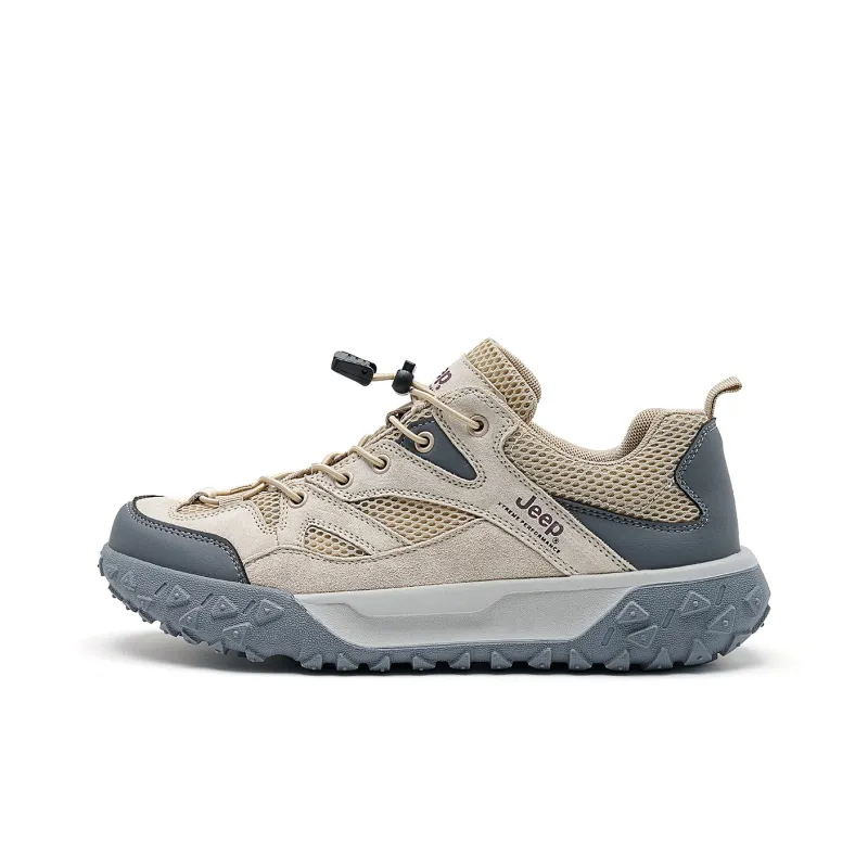 Jeep Cushioning Anti Slip Wear Resistant Breathable Supportive Balance Enhancing Low Top Trekking Shoes Men's Sand Gray-0