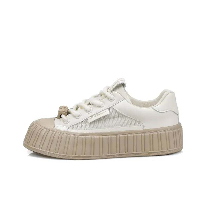 B10CROWN Slip Resistant Cushioning Low Top Breathable Mesh Casual Skateboard Shoes Women's Beige Khaki-0