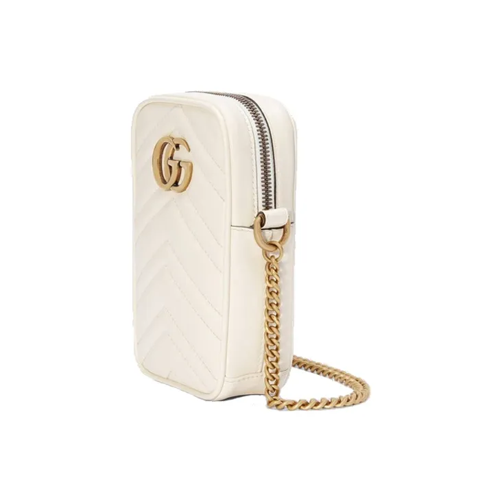 GUCCI GG Marmont Leather Cell Phone Pouch Crossbody Bag Shoulder Bag Mini Women's White-2