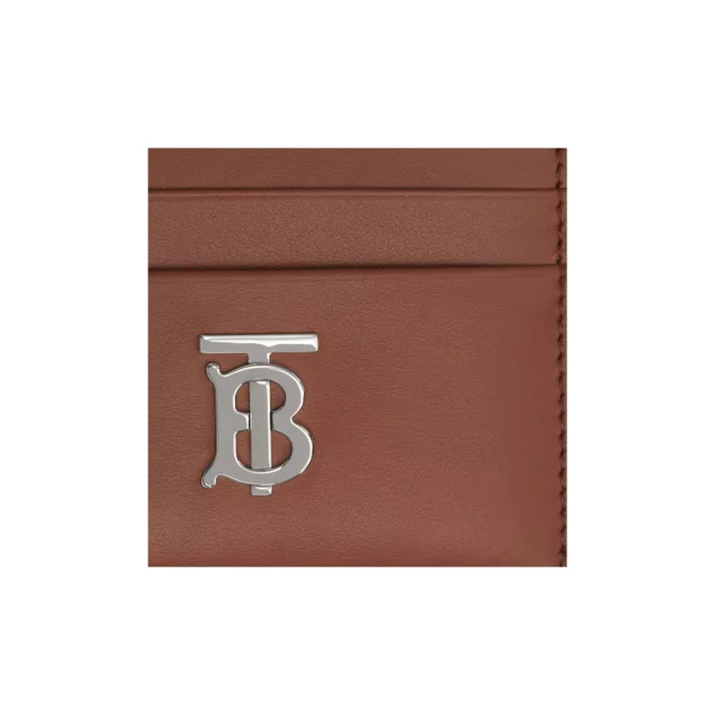 Burberry Cow Leather Patchwork Portable Card Holder With Money Clip Women's Malt Brown-4