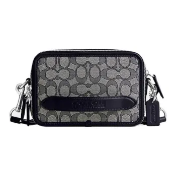 COACH Charter Fabric With Cow Leather Small Square Bag Shoulder Bag, Crossbody Bag Small Size Men's Black Gray