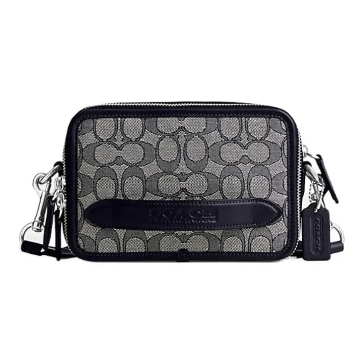 COACH Charter Fabric With Cow Leather Shoulder Bag, Crossbody Bag Trumpets Men's Black Gray-0