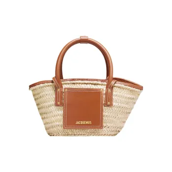 Jacquemus Palm Leaf With Cow Leather Basket Bag, Portable Crossbody Bag, Shoulder Bag Mini Women's Brown