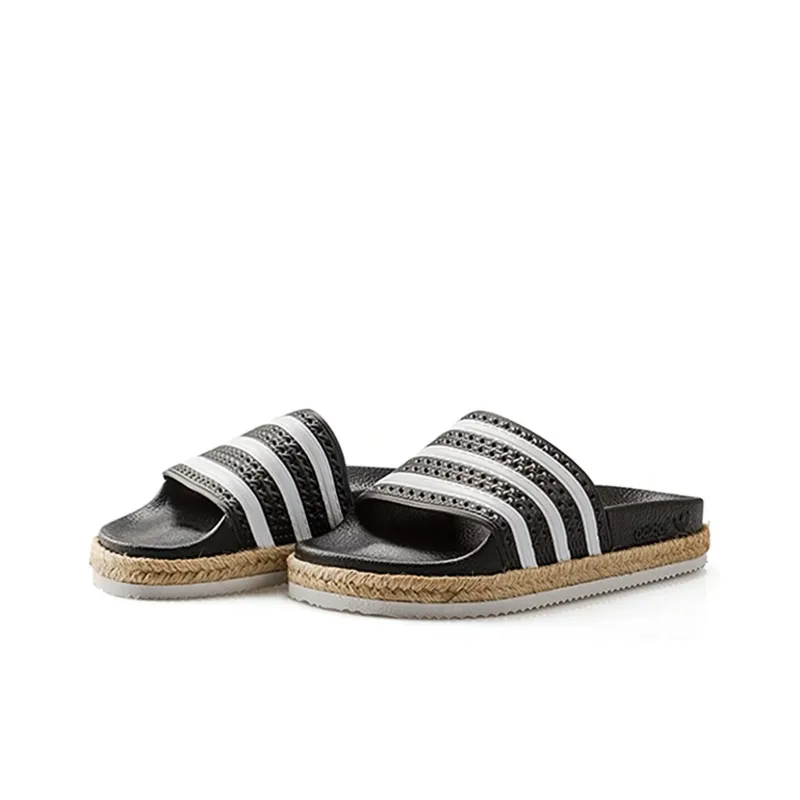 Adidas Adilette Rubber Sole Slip-Resistant Slide Slippers Women's Black White-2