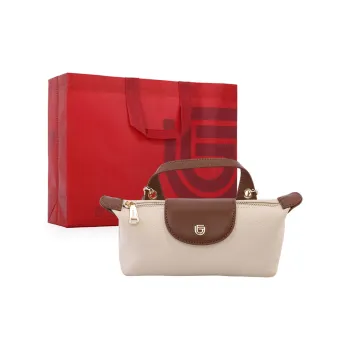 Dubaolu Top Grain Cow Leather Crossbody Bag Mini Women's Ecru/Black