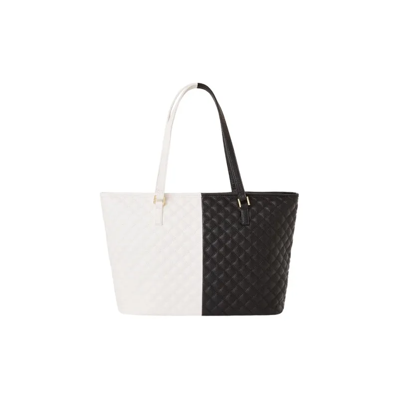 SPRAYGROUND PU Tote Bag, Shopping Bag, One Shoulder Bag Medium Size Unisex Black/White-1