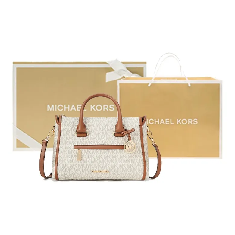 MICHAEL KORS Carine Artificial Leather Boston Bag Handbag Shoulder Bag Crossbody Bag Medium Size Women's Brown & Gray-6