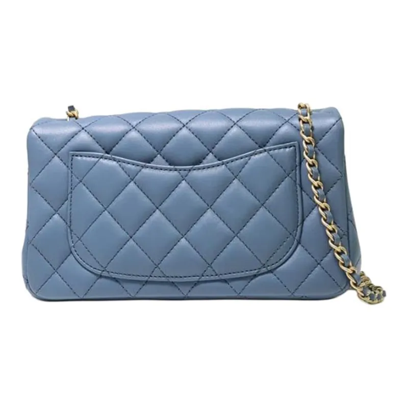 CHANEL Classic Flap CF Sheepskin Chain Bag, Flap Bag, Shoulder Bag, Crossbody Bag Mini Women's Gray Blue-1