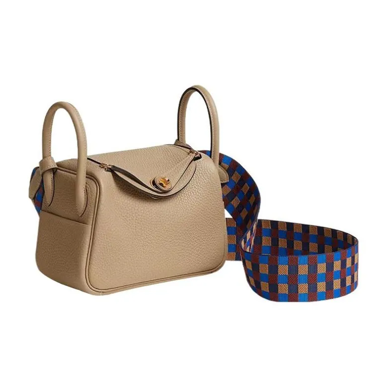 HERMES Lindy Calfskin Handbag, Shoulder Bag, Crossbody Bag Mini Women's Windbreaker Beige/Pool Blue/Cookie/Hermes Red-1