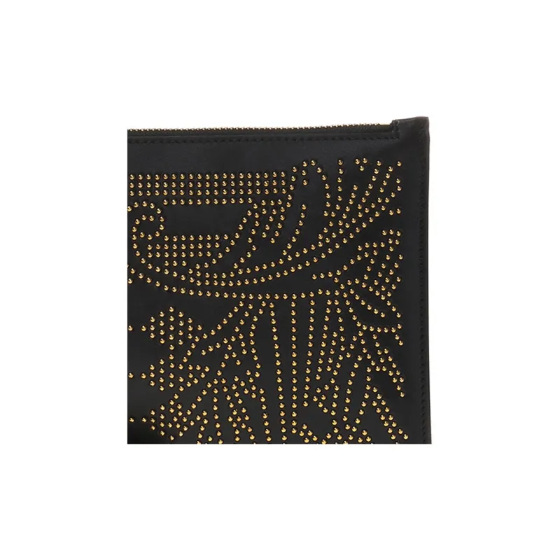 VERSACE Calfskin Clutch Men's Black-4