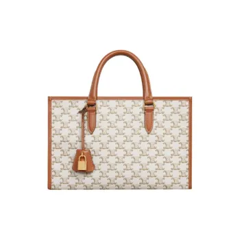 CELINE Cabas Cow Leather One Shoulder Handbags Mini Women's White Tawny