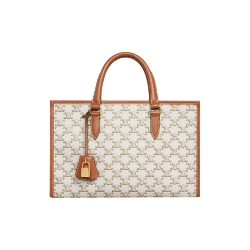 CELINE Cabas Cow Leather One Shoulder Handbags Mini Women's White Tawny-0
