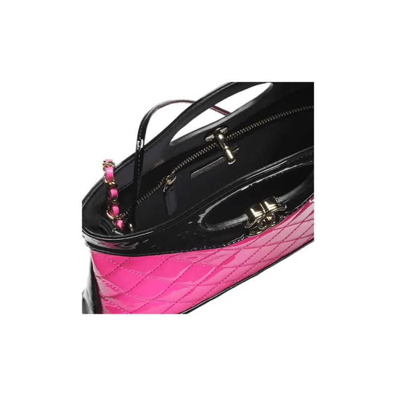 CHANEL Calf Patent Leather Shoulder Bag, Crossbody Bag, Handbag Mini Women's Pink/Black-3