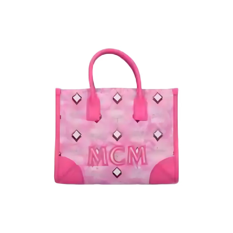 MCM Vintage Monogram Fabric Cow Leather Patchwork Shoulder Bag Crossbody Bag Handbag Small Size Women's Pink-1