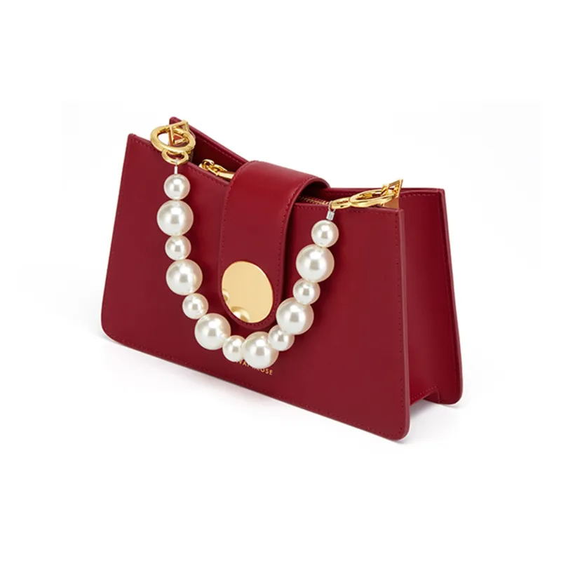 Simvay Clos Cow Leather With Super Fine Shoulder Bag, Baguette Bag, Handbag Small Size Women's Burgundy-2